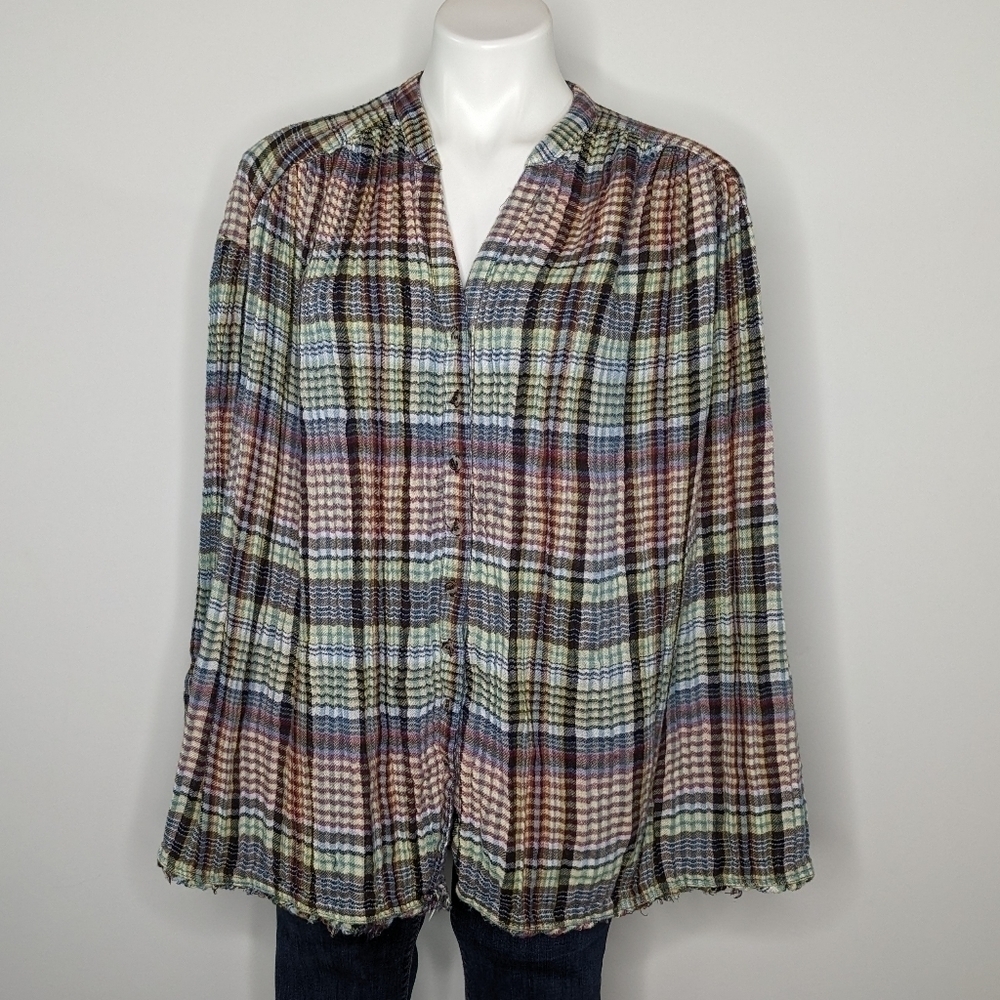 Free People Come On Over colorful oversized button up top S